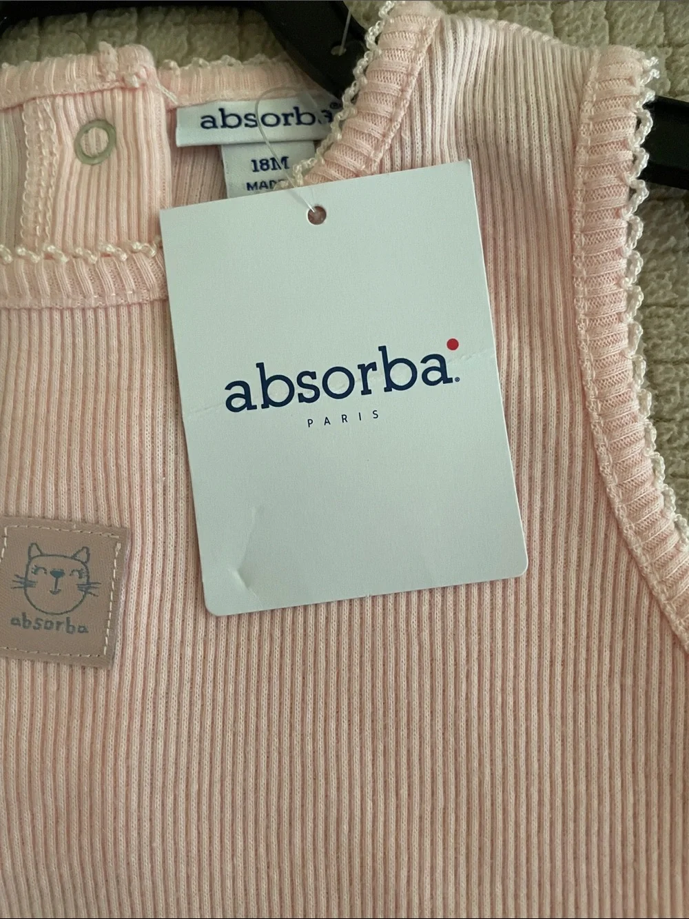 Absorba Pale Pink Cat-Print Tulle Dress 18 Mo. NWT